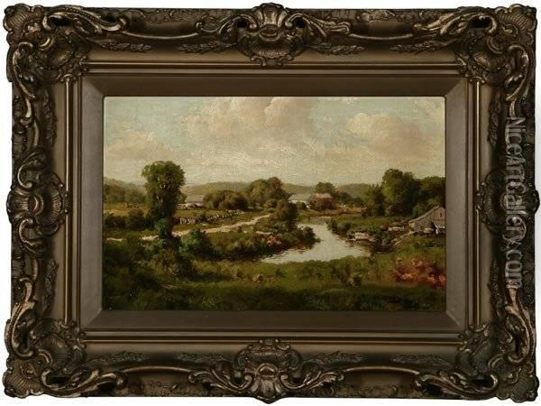 River Through A Country Landscape Oil Painting - Henry Hulsmann
