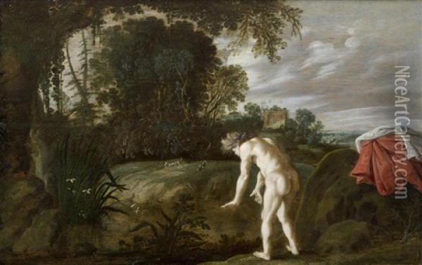 Narcissus Oil Painting - Moyses van Uytenbroeck