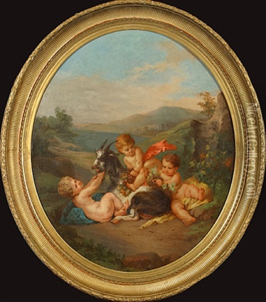 Chevre Et Trois Efants Dans Un Paysage Oil Painting - Henry Schouten