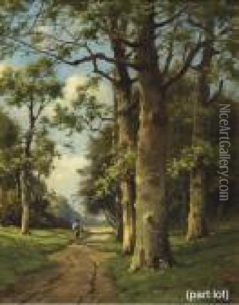 Seasons: A Forest Path In Summer; And A Forest Path In Autumn Oil Painting - Adriaan Marinus Geijp