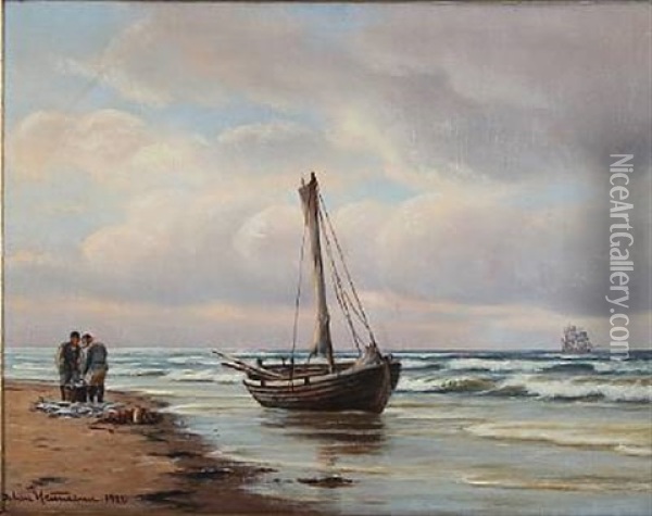 Strand Ved Gl. Skagen Oil Painting - Johan Jens Neumann