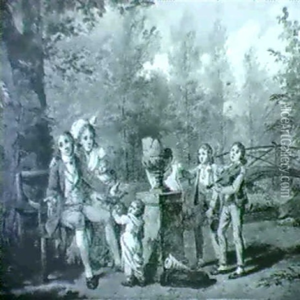 Famille Reunie Dans Un Parc (esquisse) Oil Painting - Martin Droelling
