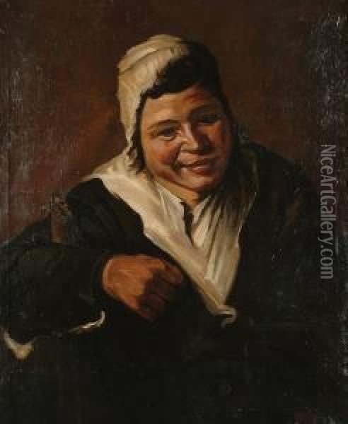 A Peasant Woman In A Black Dress With A White Shawl And Cap Oil Painting - Frans Hals