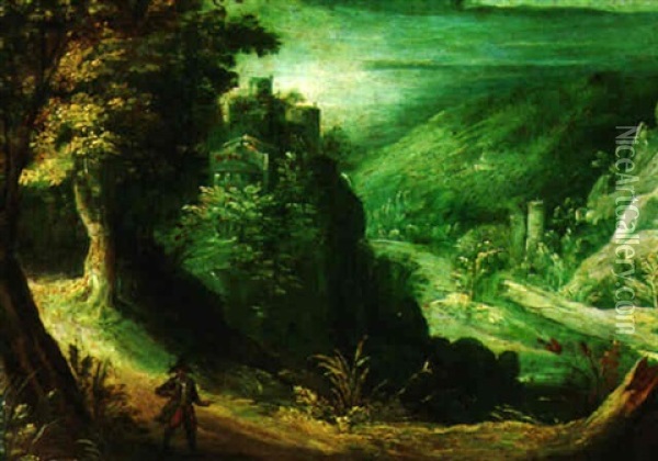 A Mountainous Landscape Oil Painting - Kerstiaen de Keuninck