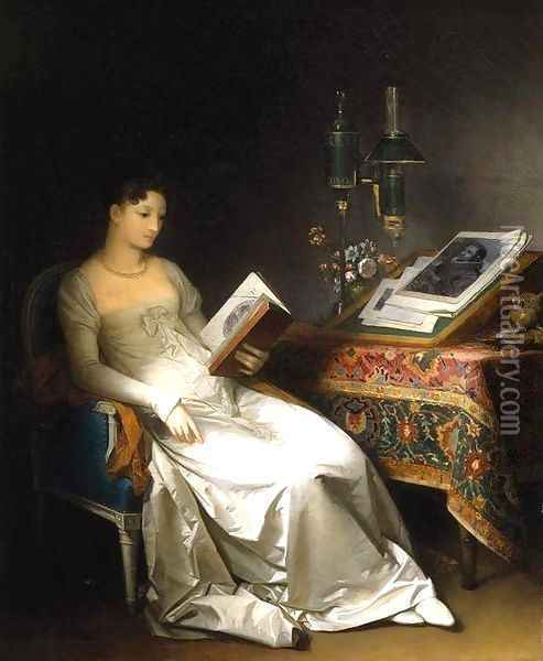 Lady Reading in an Interior Oil Painting - Marguerite Gerard