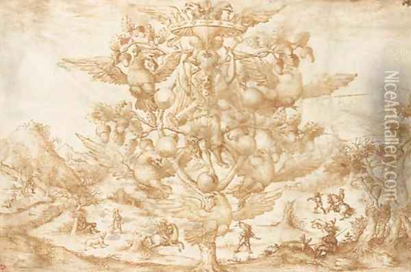 An allegory of Victory on a oak tree Oil Painting - Valerio Spada