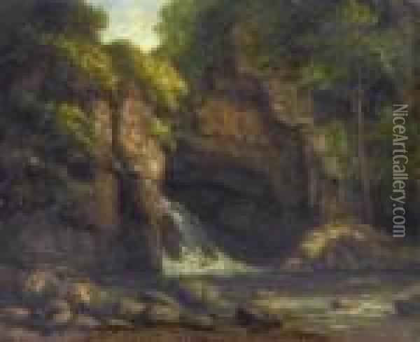 Forest Landscape With Waterfall Oil Painting - Gustave Courbet