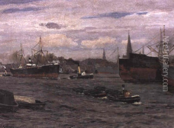 Hamburger Hafen (reiherstieg) Oil Painting - Friedrich Kallmorgen
