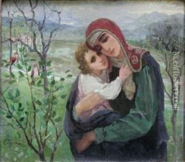 Maternite Oil Painting - Vladimir Ivanovitch Seleznev