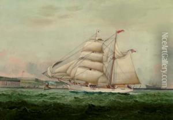 The American Yacht Atalanta Probably Passing Fort Adams, Newport Oil Painting - William Gay Yorke