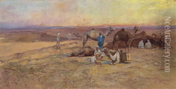 Resting In The Desert Oil Painting - Tadeusz Ajdukiewicz