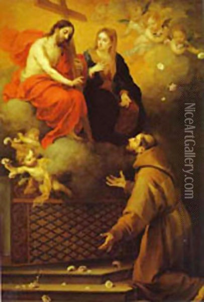The Vision To St Francis At Porziuncola 1667 Oil Painting - Bartolome Esteban Murillo