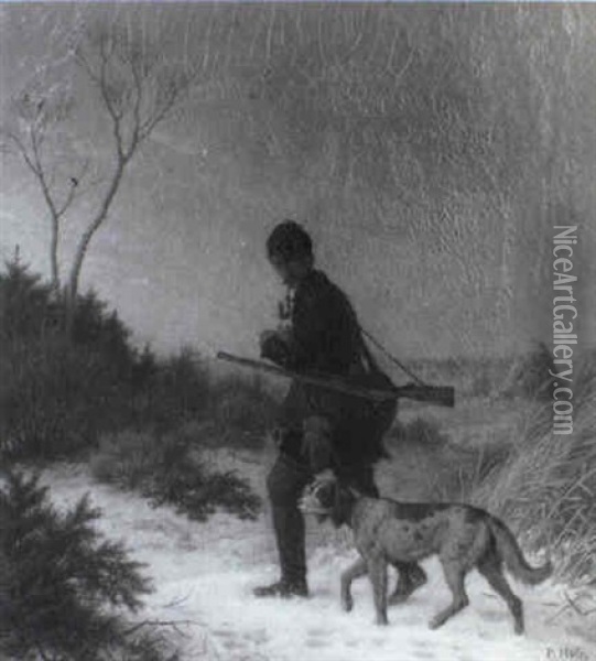 Jager Mit Seinem Hund In Winterlandschaft Oil Painting - Peter Heinrich Lambert Von Hess