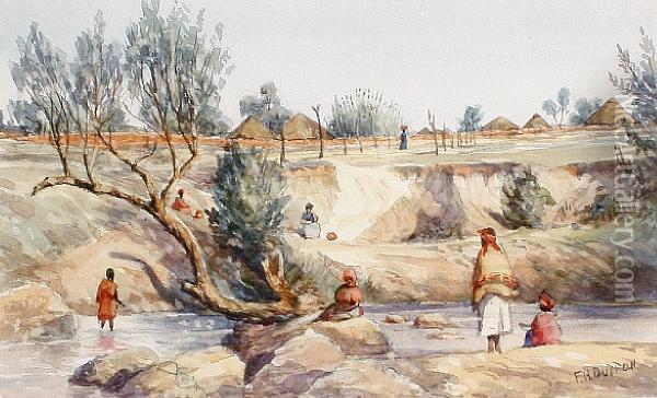 Figures In African Landscapes Oil Painting - John Fred. Harrison Dutton