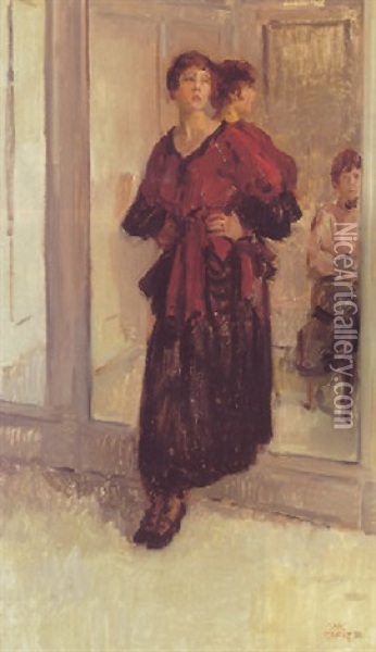 Mannequin In Front Of A Mirror, Hirsch Oil Painting - Isaac Israels