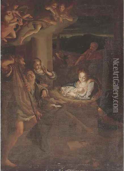 The Adoration of the Shepherds Oil Painting - Antonio Allegri da Correggio