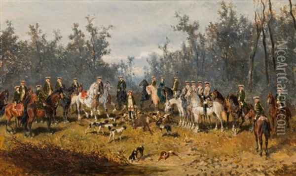 A Successful Deer Hunt Oil Painting - Alexander Ritter Von Bensa