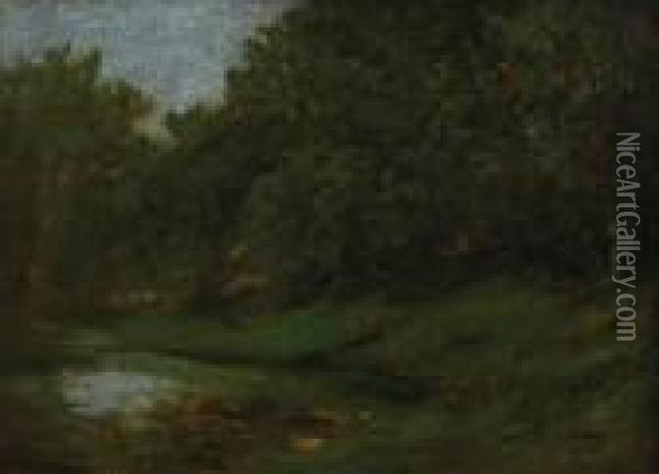 Landscape With A Small Lake Oil Painting - Gustave Courbet