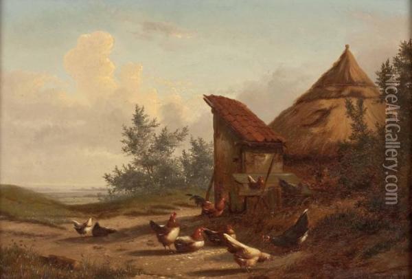 Huhner Am Hof Oil Painting - Cornelis van Leemputten