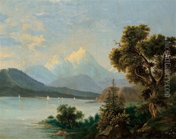 Alpenlandschaft Mit See Oil Painting - Friedrich Loos