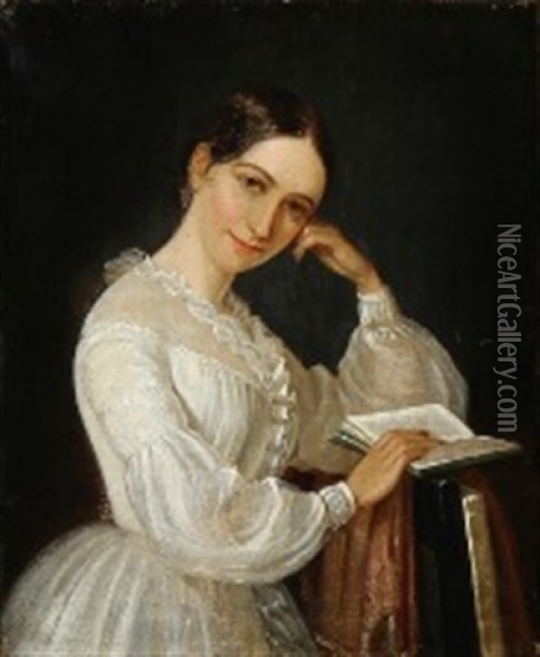 Portrait Of The Danish Actress Johanne Luise Heiberg (1812-1890) Oil Painting - Emilius Baerentzen