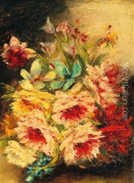 Bouquet Of Flowers Oil Painting - Narcisse Virgile Diaz de la Pena