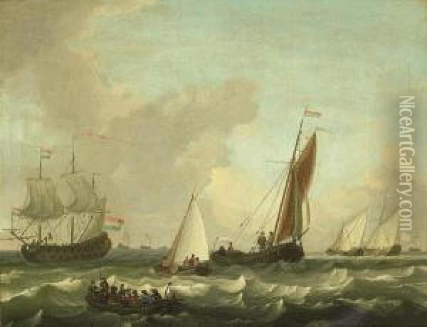 Dutch Shipping In Choppy Seas Oil Painting - Adam Silo