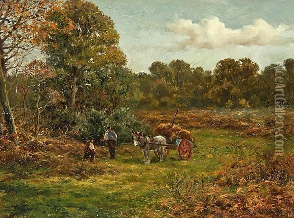 Fern Gathering, Skirts Of The New Forest Oil Painting - Walter J. Morby