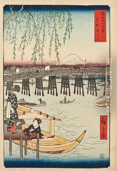 Four Woodcuts Oil Painting - Utagawa or Ando Hiroshige