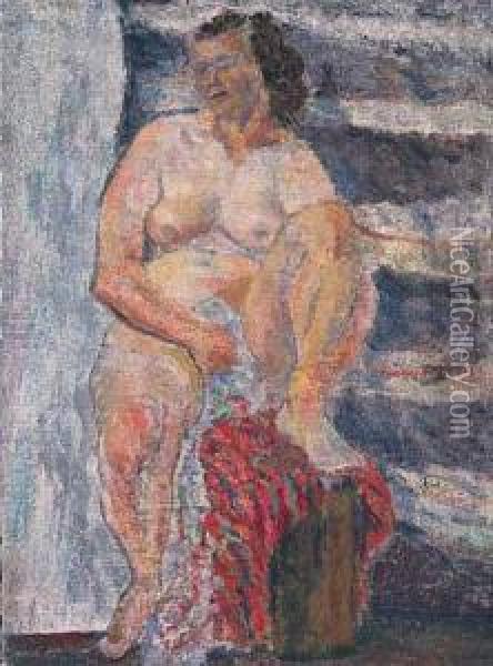 Akt Siedzacej Kobiety (na Odwrocie, Niewidocznym, Tez Akt). Oil Painting - Karol Larisch