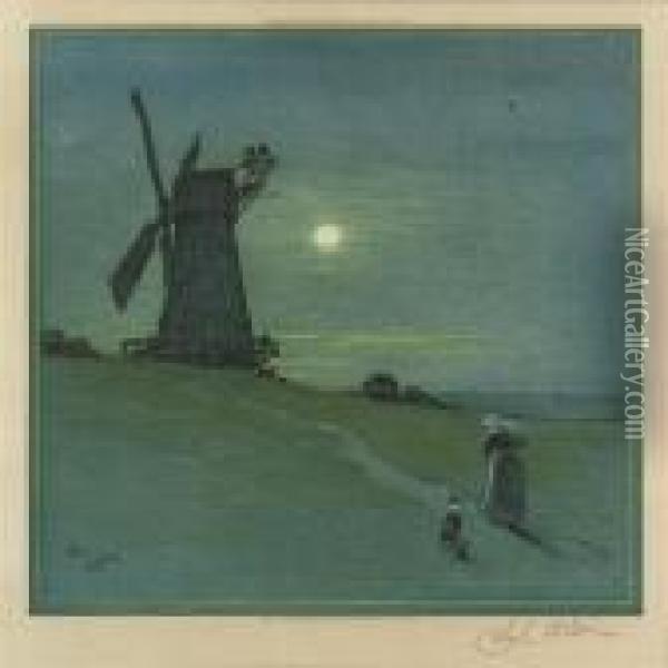 The Old Windmill Oil Painting - Cecil Charles Aldin