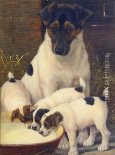 Puppies At A Bowl Oil Painting - Valentine Thomas Garland