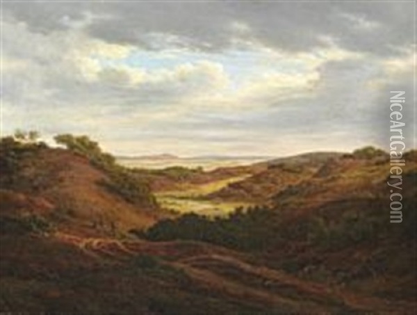 Moor Landscape With Heather Hills Oil Painting - Dankvart-Christian-Magnus Dreyer