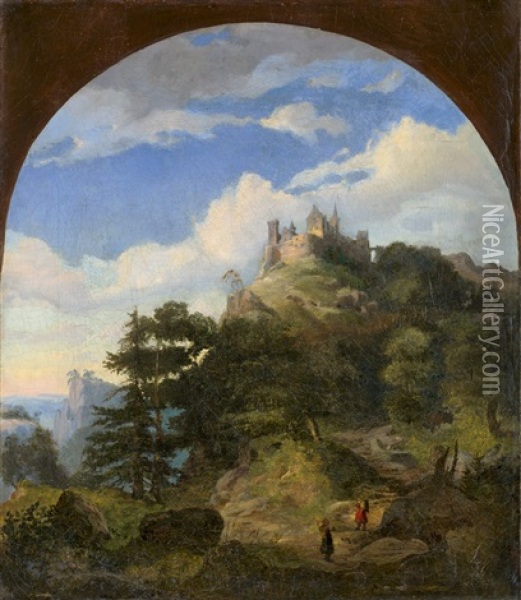Blick Auf Die Wartburg Im Sonnenlicht Oil Painting - Friedrich Preller the Younger