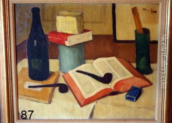 Still Life With Pipes And Books Oil Painting - Nicolae Tonitza