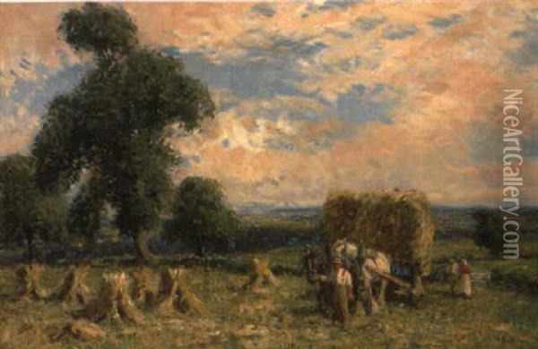 A Horse Cart In A Hayfield Oil Painting - John Atkinson