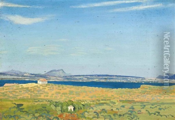 Distant View Of Lakeside Buildings Oil Painting - Derwent Lees