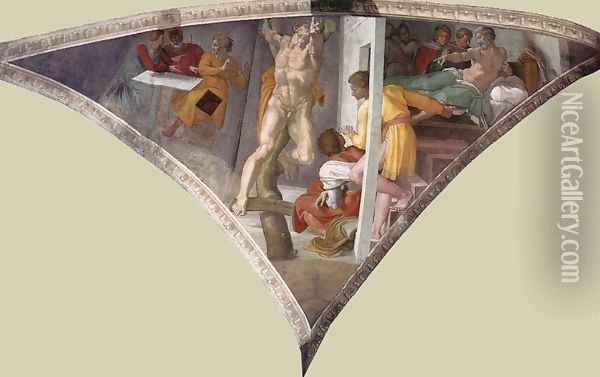 Pendentive - Punishment of Haman Oil Painting - Michelangelo Buonarroti