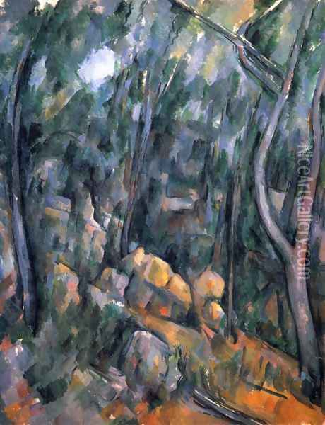 Forest with the rock caves above the Château Noir Oil Painting - Paul Cezanne