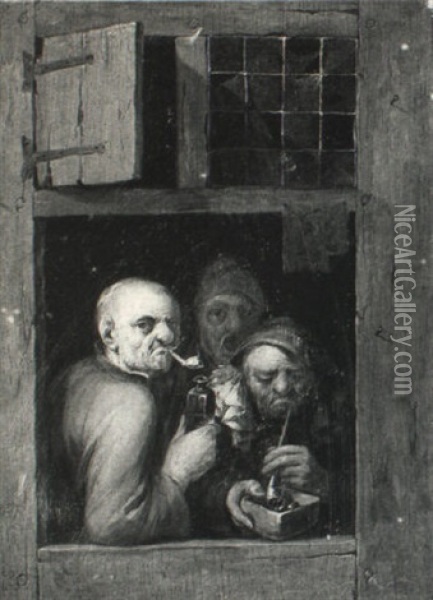 Three Peasants Seen Through A Tavern Door Oil Painting - Nicolas (Walraven) van Haeften
