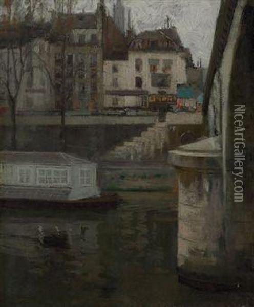 Along The Seine, Paris Oil Painting - Richard Emile Miller