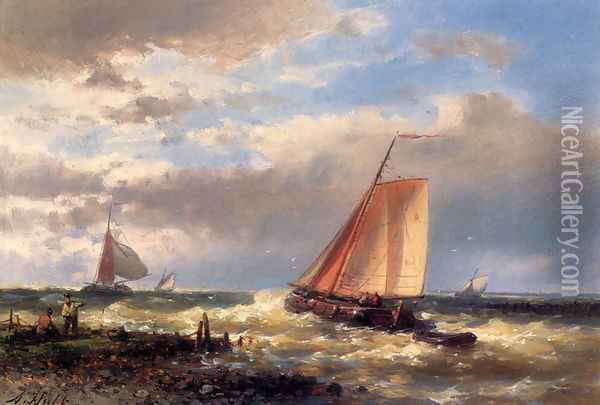 A Choppy Estuary Oil Painting - Abraham Hulk Snr