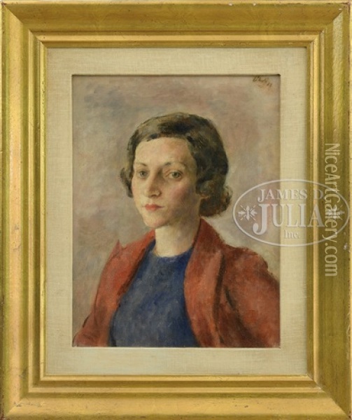 Portrait Of A Woman With Red Coat Oil Painting - Robert Phillips