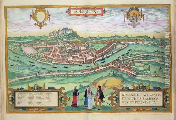 Map of Salzburg from Civitates Orbis Terrarum Oil Painting - Joris Hoefnagel