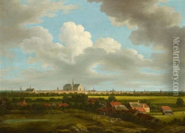 Ansicht Von Haarlem, Im Vordergrund Felder Mit Waschebleiche Oil Painting - Joris van der Hagen