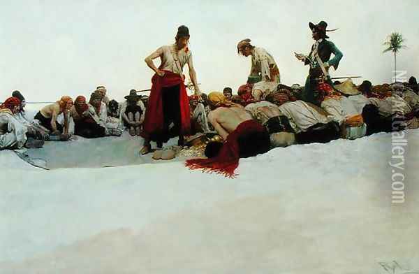 So the Treasure was Divided, from The Fate of Treasure Town by Howard Pyle, published in Harpes Monthly Magazine, December 1905 Oil Painting - Howard Pyle