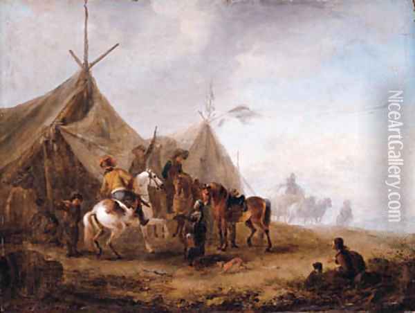 Cavalrymen taking refreshment in a camp Oil Painting - Philips Wouwerman