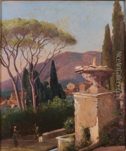 Vue Des Jardins De La Villa D'este Oil Painting - Theodore Claude Felix Caruelle d' Aligny