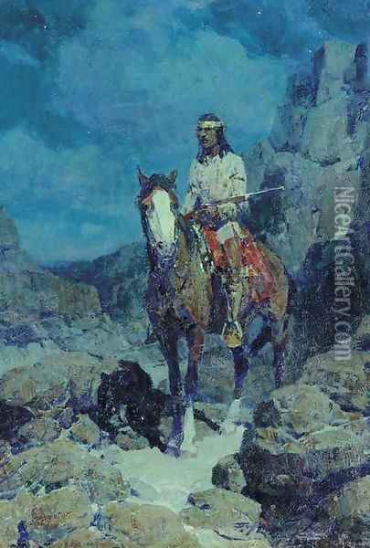 Apache Scout Oil Painting - Frank Tenney Johnson
