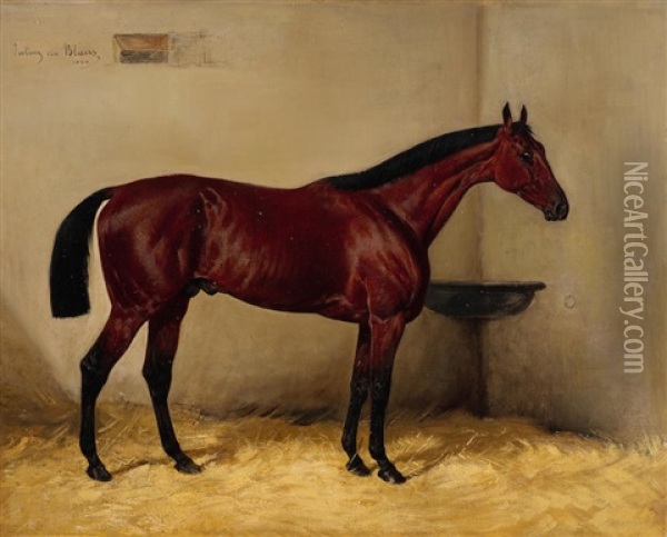 A Bay Horse In A Stable Oil Painting - Julius von Blaas